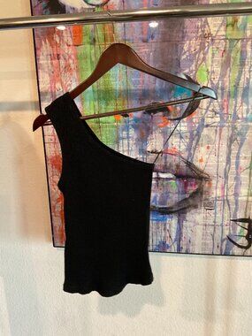 Rails Esti One Shoulder Ribbed Top Black XS NWT